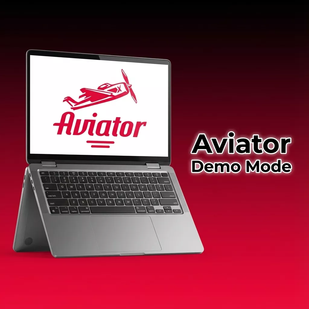 Ilustración: un portátil con el logotipo rojo de Aviator sobre una pantalla blanca y el rótulo Aviator Demo Mode
