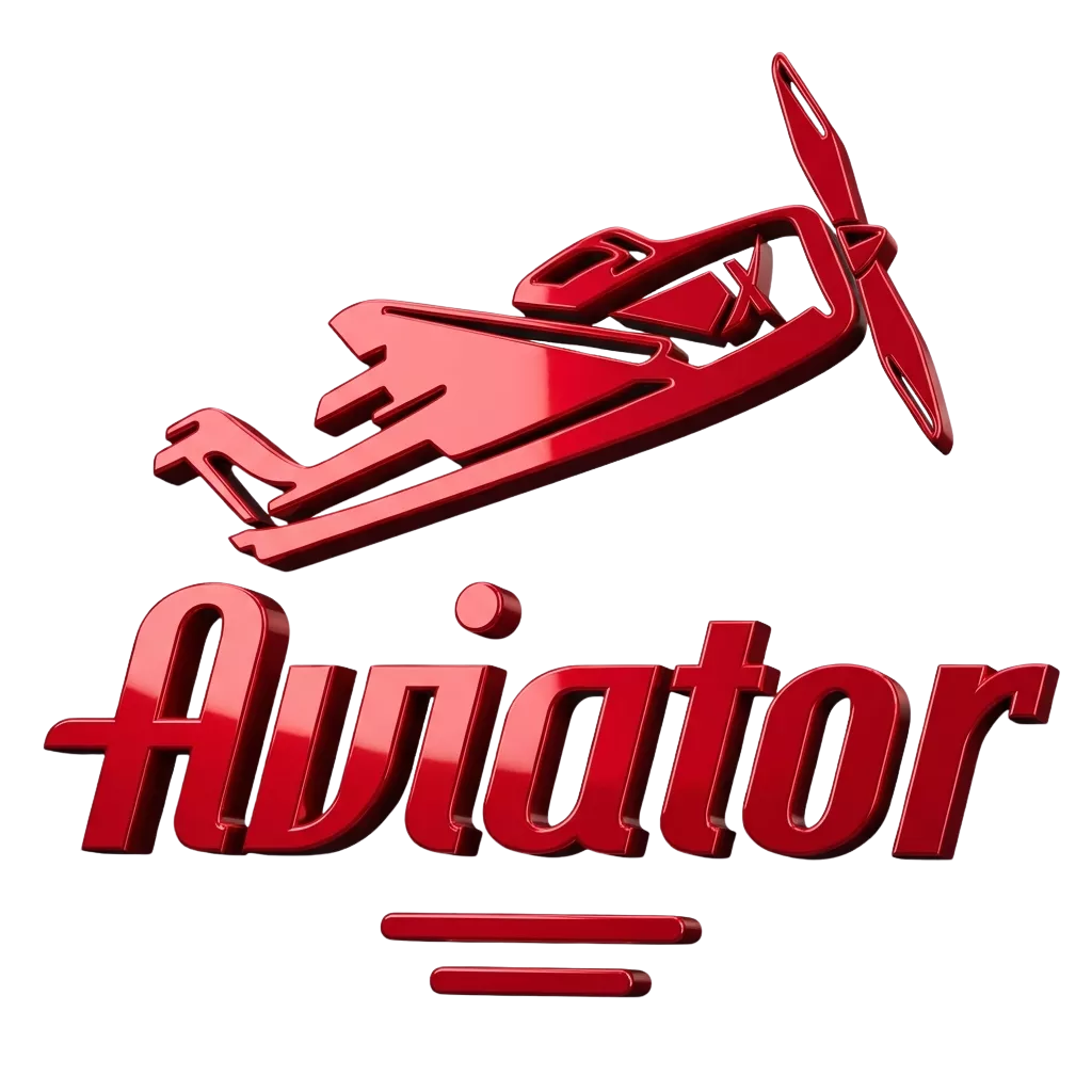 Logotipo rojo de Aviator: la avioneta de hélice de Spribe sobre la palabra Aviator