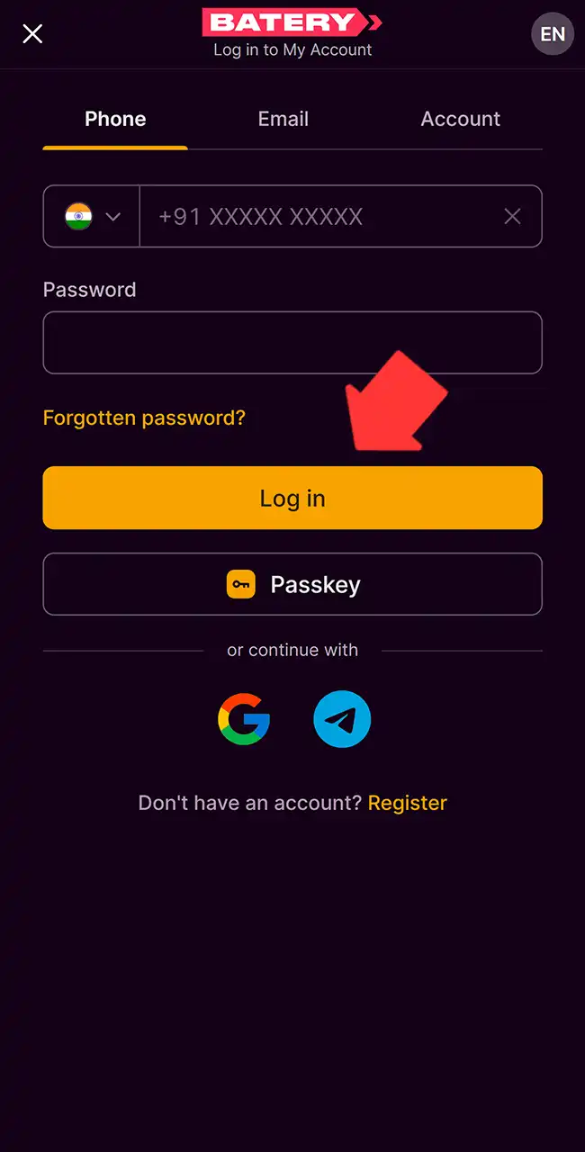 Open the Batery app and login.
