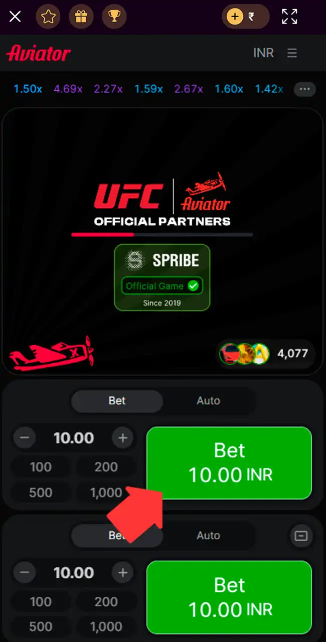 Set your Aviator bet on Batery.