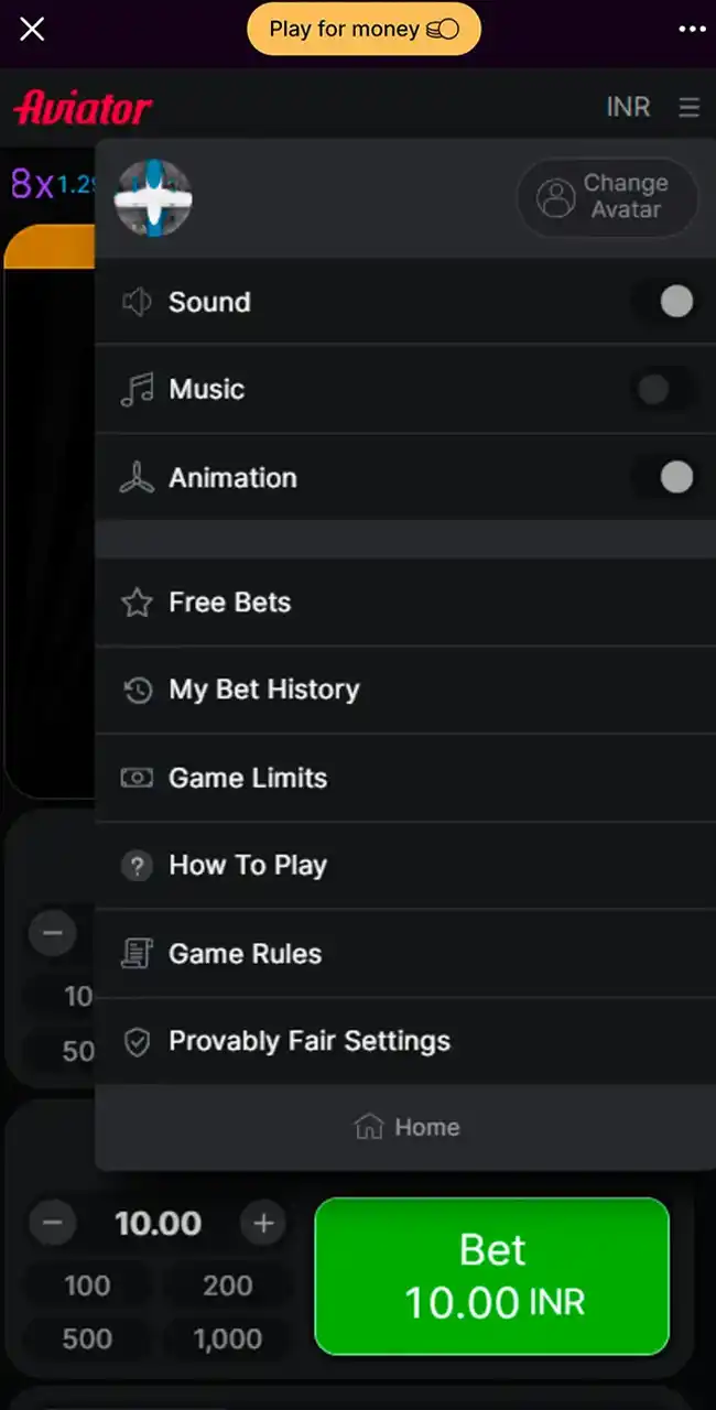 Adjust your Aviator settings on Batery.