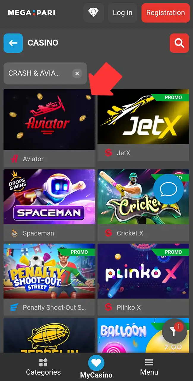 Access your Megapari profile and play.