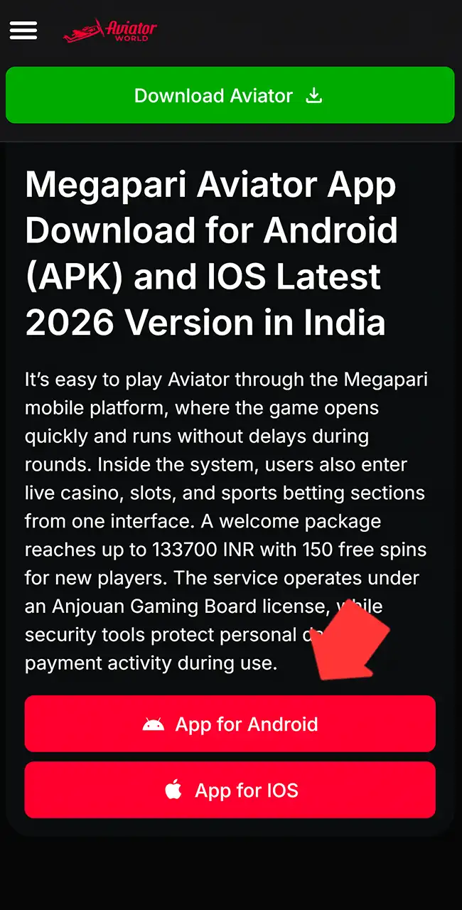 Fetch the Megapari APK file online.