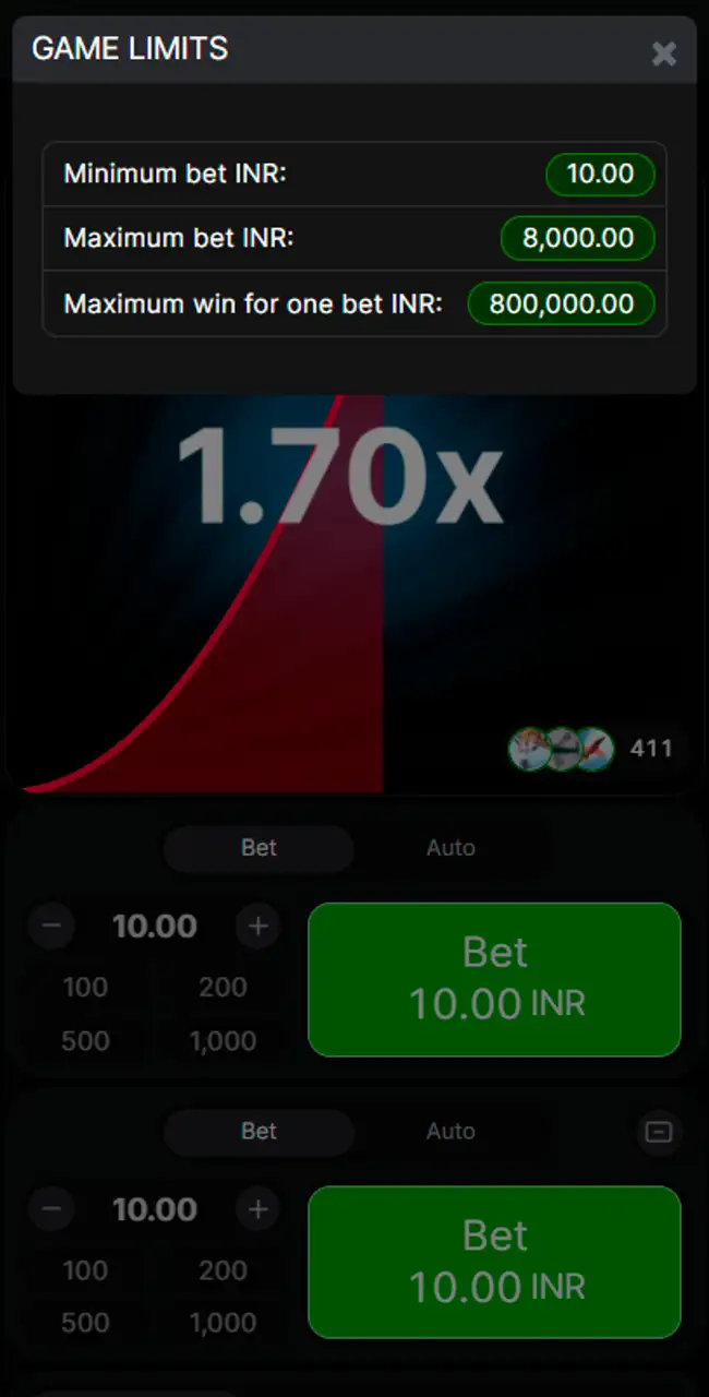 Review wager limits for Megapari Aviator.