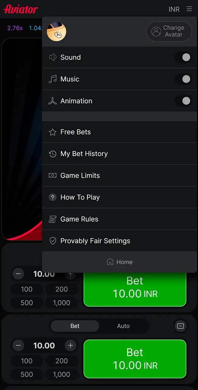 Customize your Megapari Aviator game preferences.
