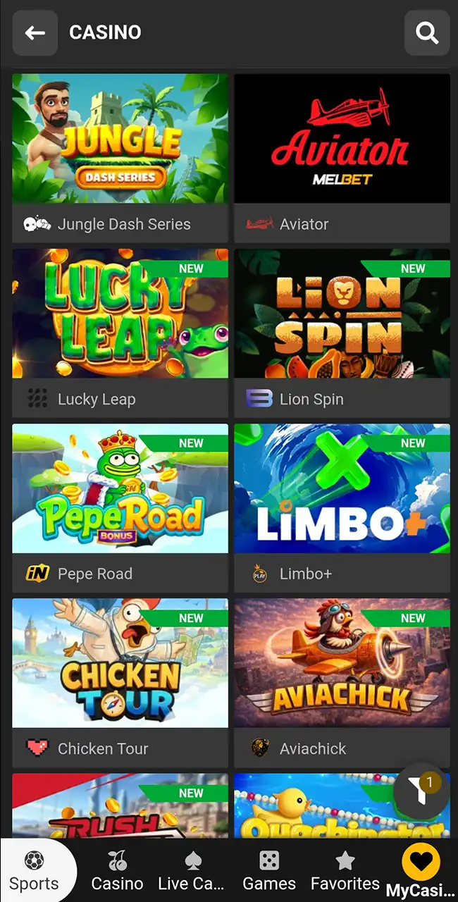 Enter the main Melbet crash lobby.