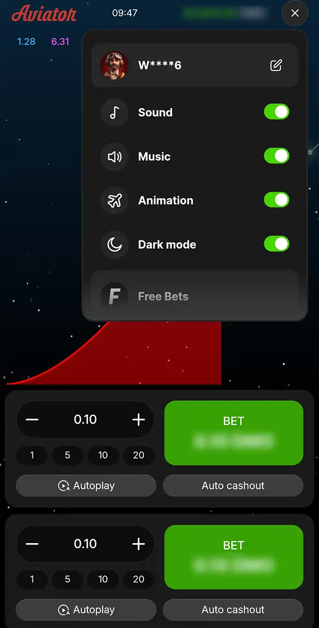Adjust your Melbet Aviator game options.