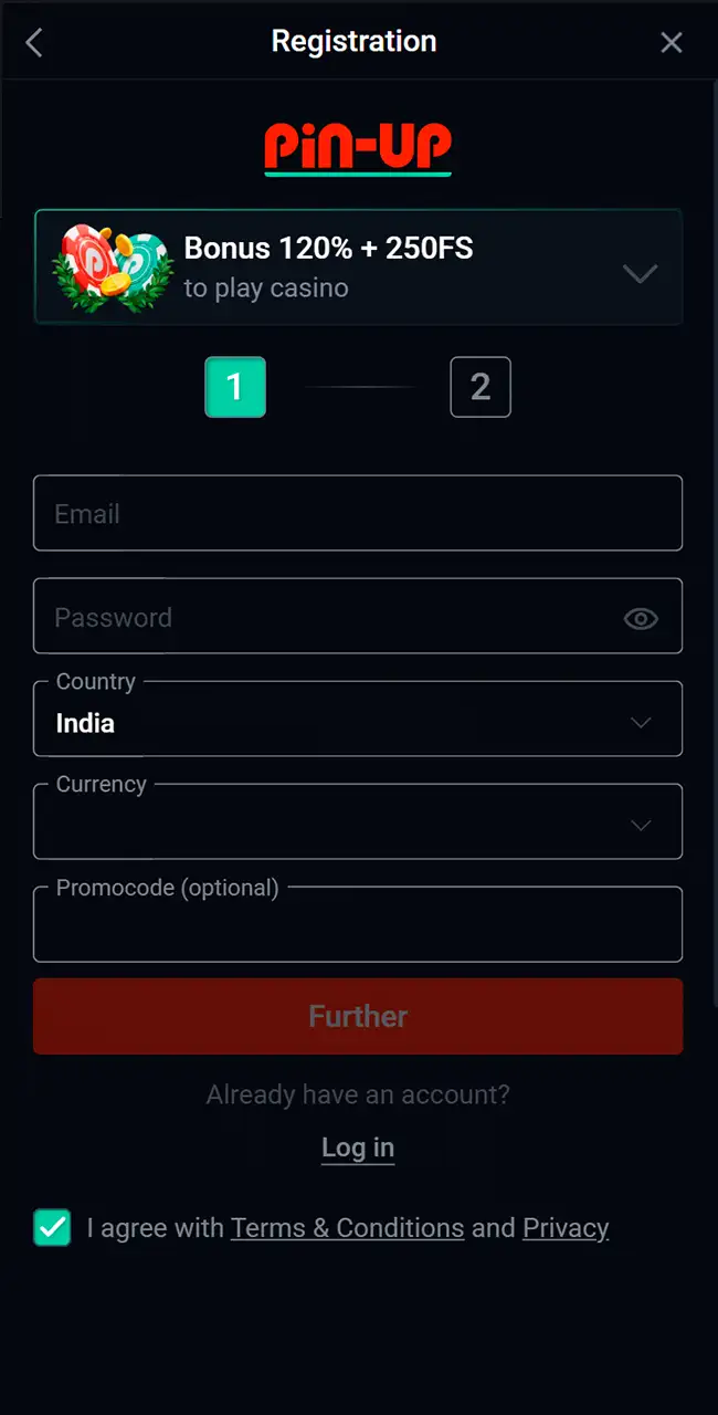 Enter your private Pin-Up gaming account.