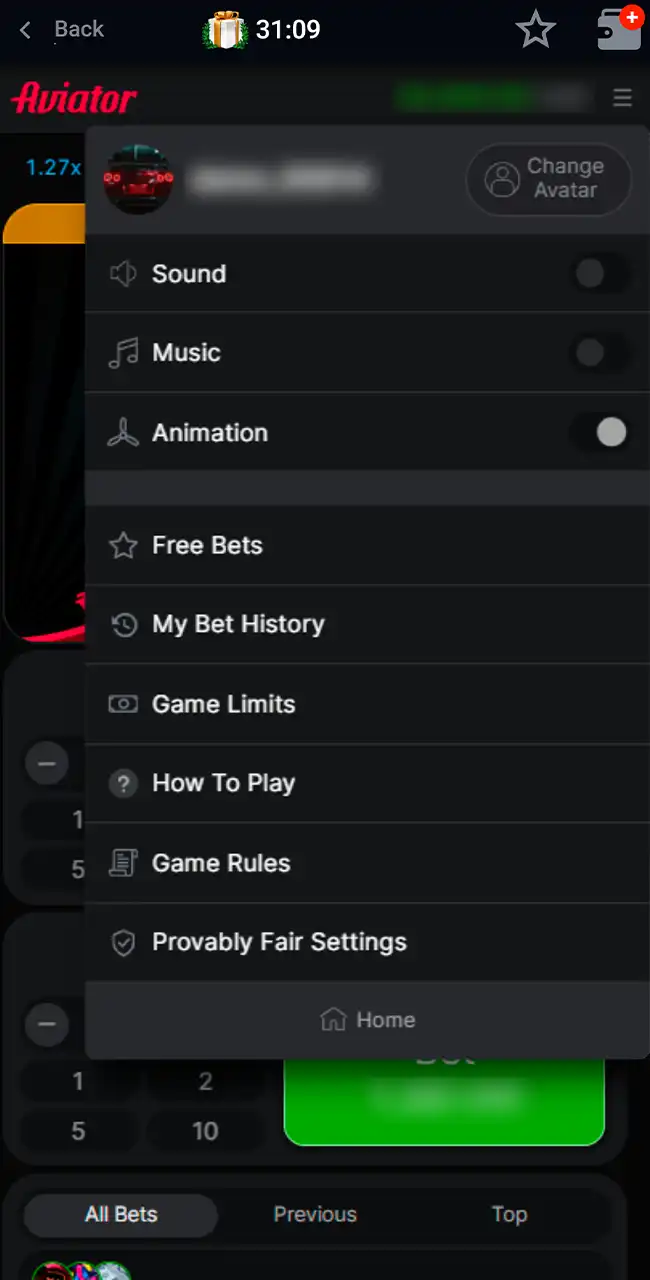 Configure your Pin-Up Aviator game settings.