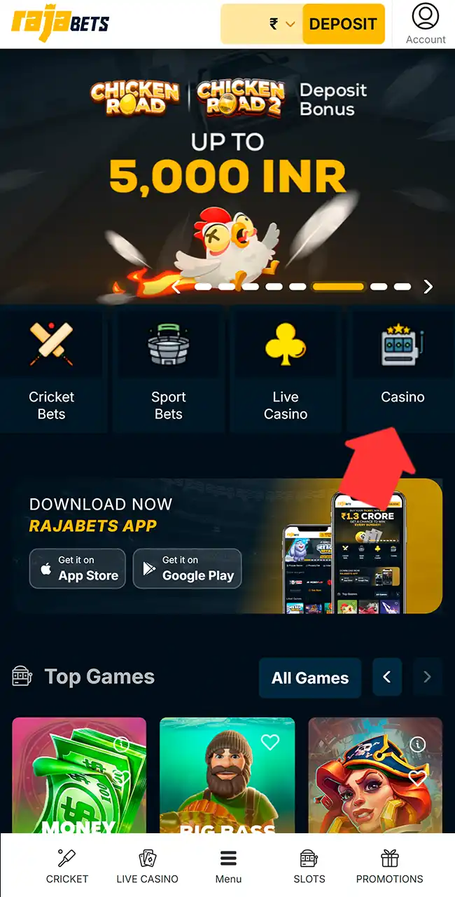 Navigate to the Rajabets casino section.