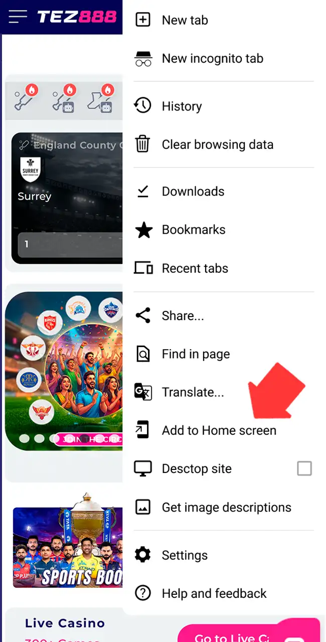 Create a fast Tez888 mobile shortcut.