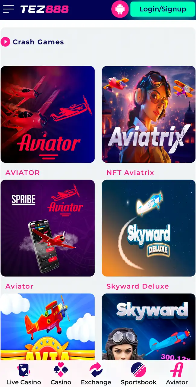 Browse the exciting Tez888 Aviator lobby.