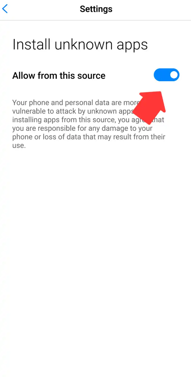 Allow unknown sources for 1win install.