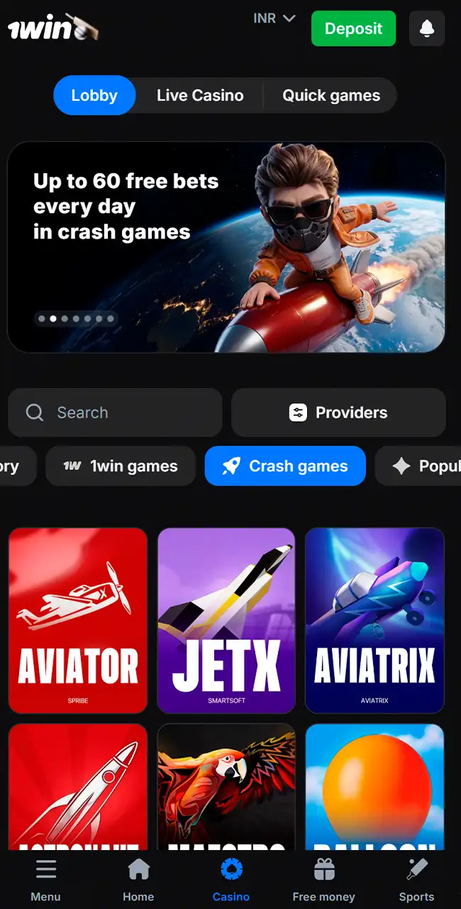 Explore the main 1win Aviator game lobby.