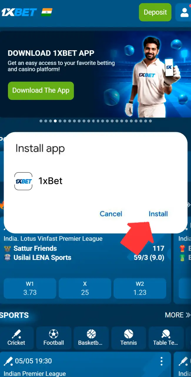Finalize the 1xbet application setup on your device.