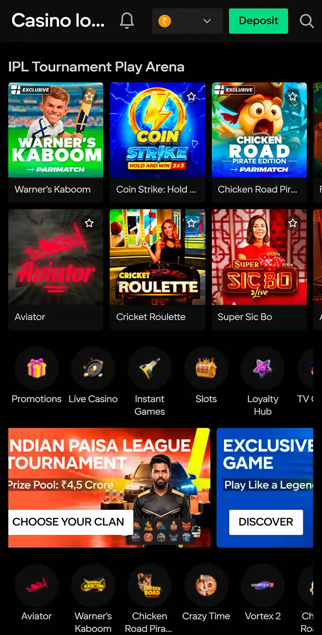 Browse the mobile Aviator game lobby.