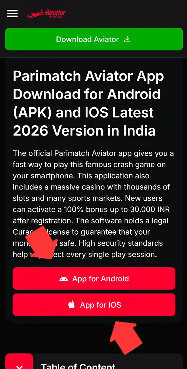 Launch the Parimatch Aviator game online.
