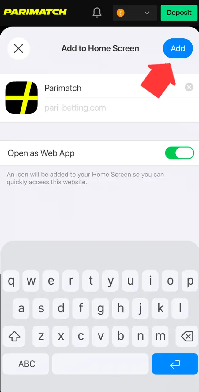 Save the Parimatch shortcut to home.
