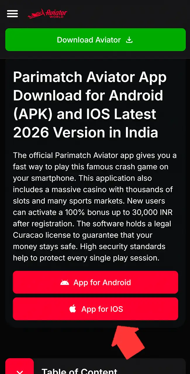 Access the Parimatch portal using Safari.