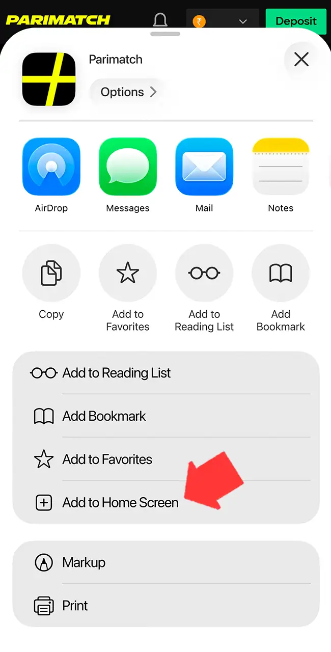 Add Parimatch to your iOS dashboard.